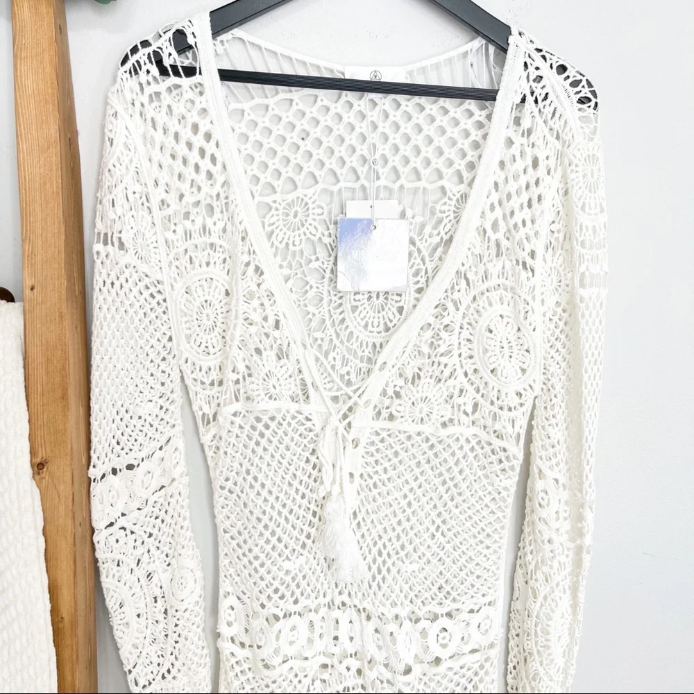 Missguided | Crochet Lace Up Mini Dress Coverup - Picture 7 of 16
